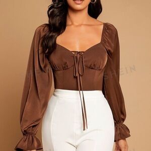 SHEIN BAE Tie Front Flounce sleeve blouse